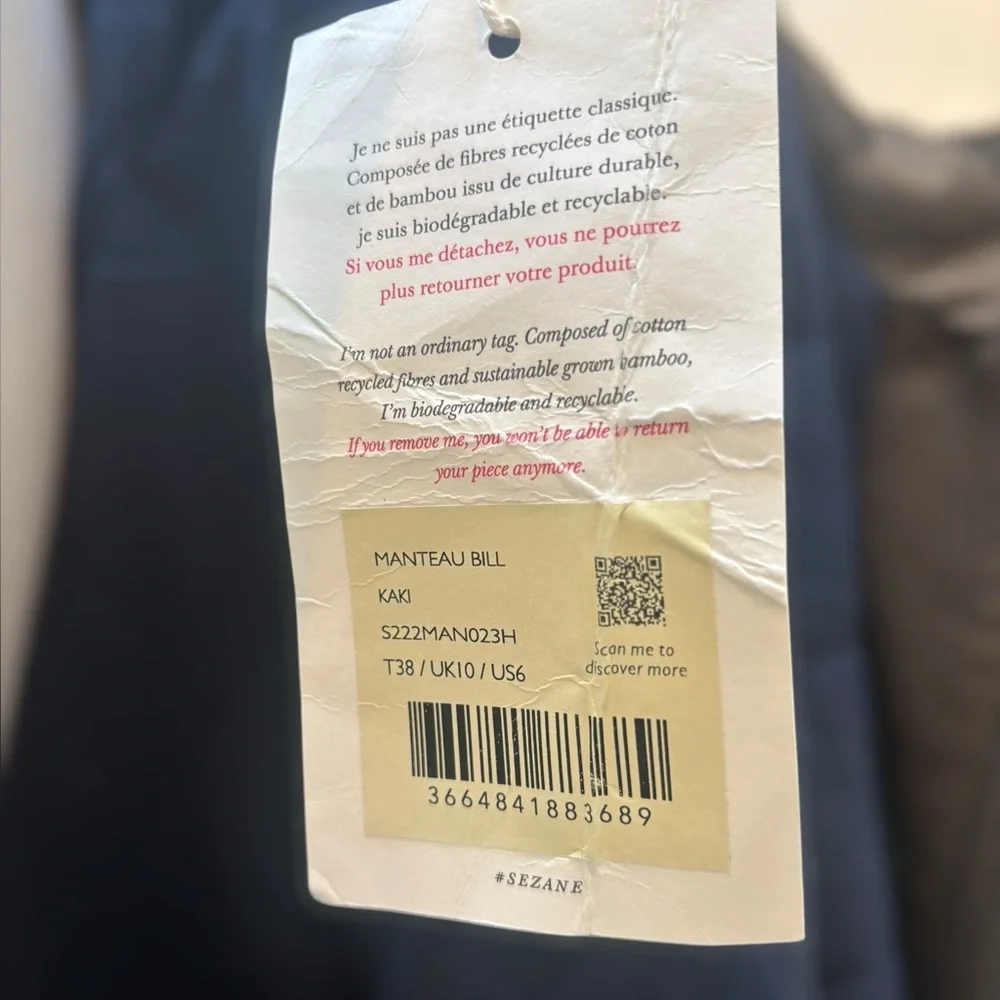 Sezane Bill Coat NWT in olive green/khaki color - Picture 10 of 12